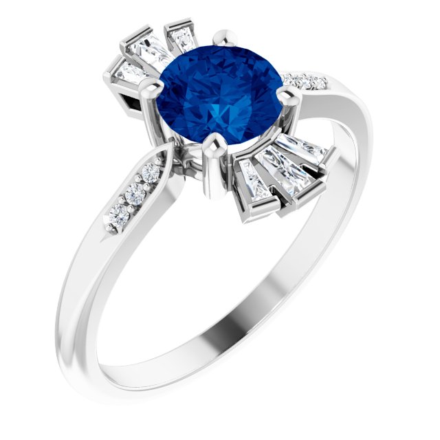 Sterling Silver Natural Blue Sapphire & 1/6 CTW Natural Diamond Ring